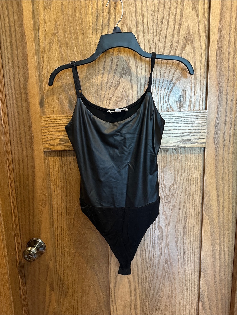 Black Women's Sleeveless Bodysuit Faux leather